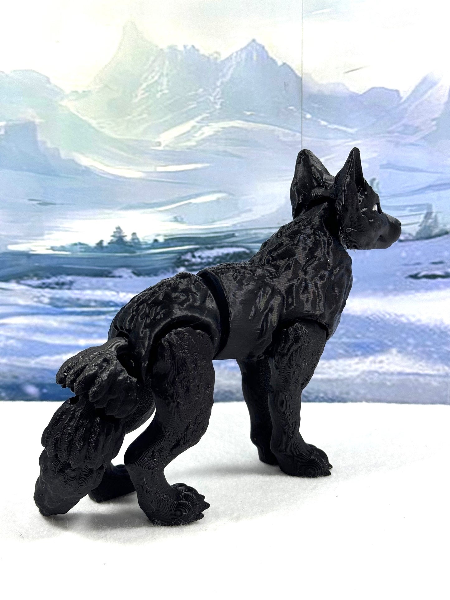 Black Articulated Wolf Toy, 3D Printed Wolf, 4.75" Executive Desk Decor, Fidget Toy
