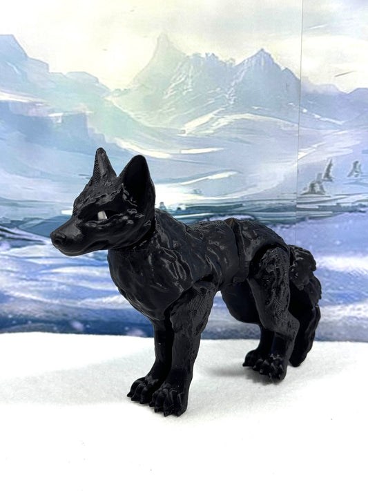 Black Articulated Wolf Toy, 3D Printed Wolf, 4.75" Executive Desk Decor, Fidget Toy