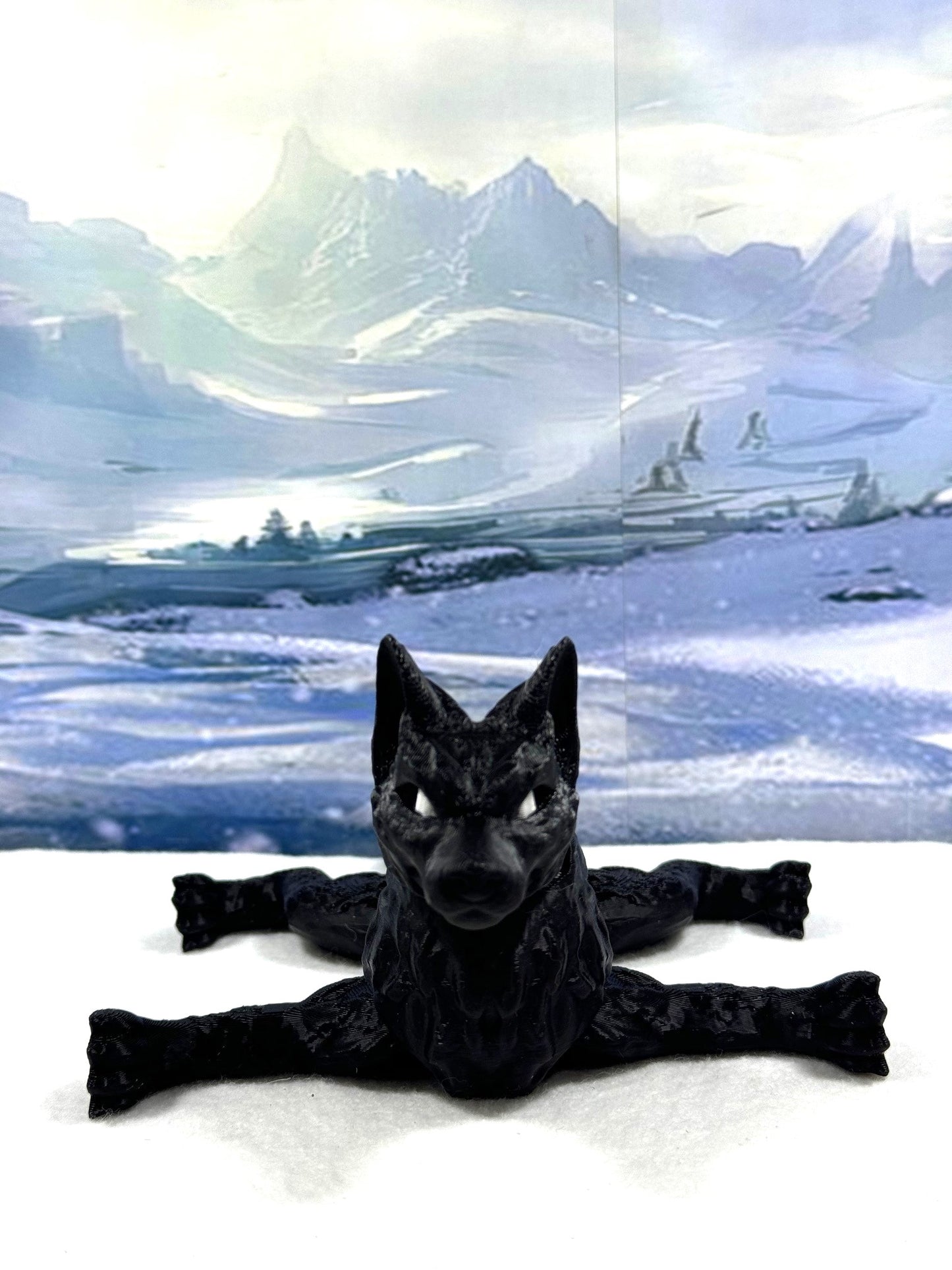 Black Articulated Wolf Toy, 3D Printed Wolf, 4.75" Executive Desk Decor, Fidget Toy