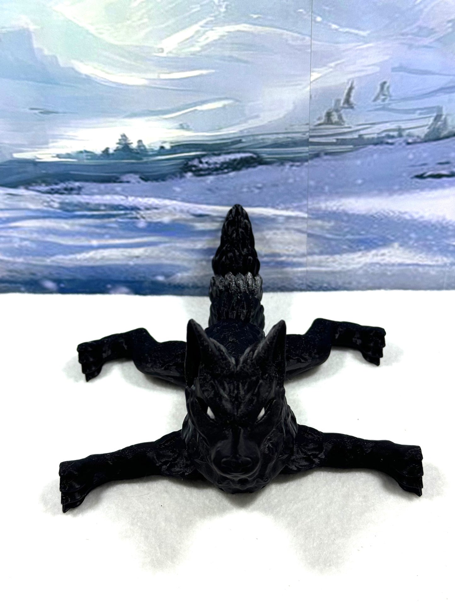 Black Articulated Wolf Toy, 3D Printed Wolf, 4.75" Executive Desk Decor, Fidget Toy