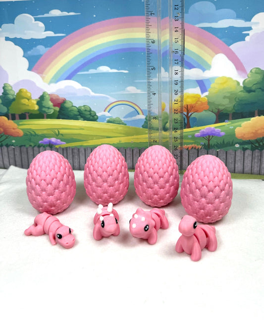 4pcs 3D Printed Mini Dinosaurs with Egg, Articulated Mini Dinosaurs, Fidget Mini Pocket Pals -MD001-PINK