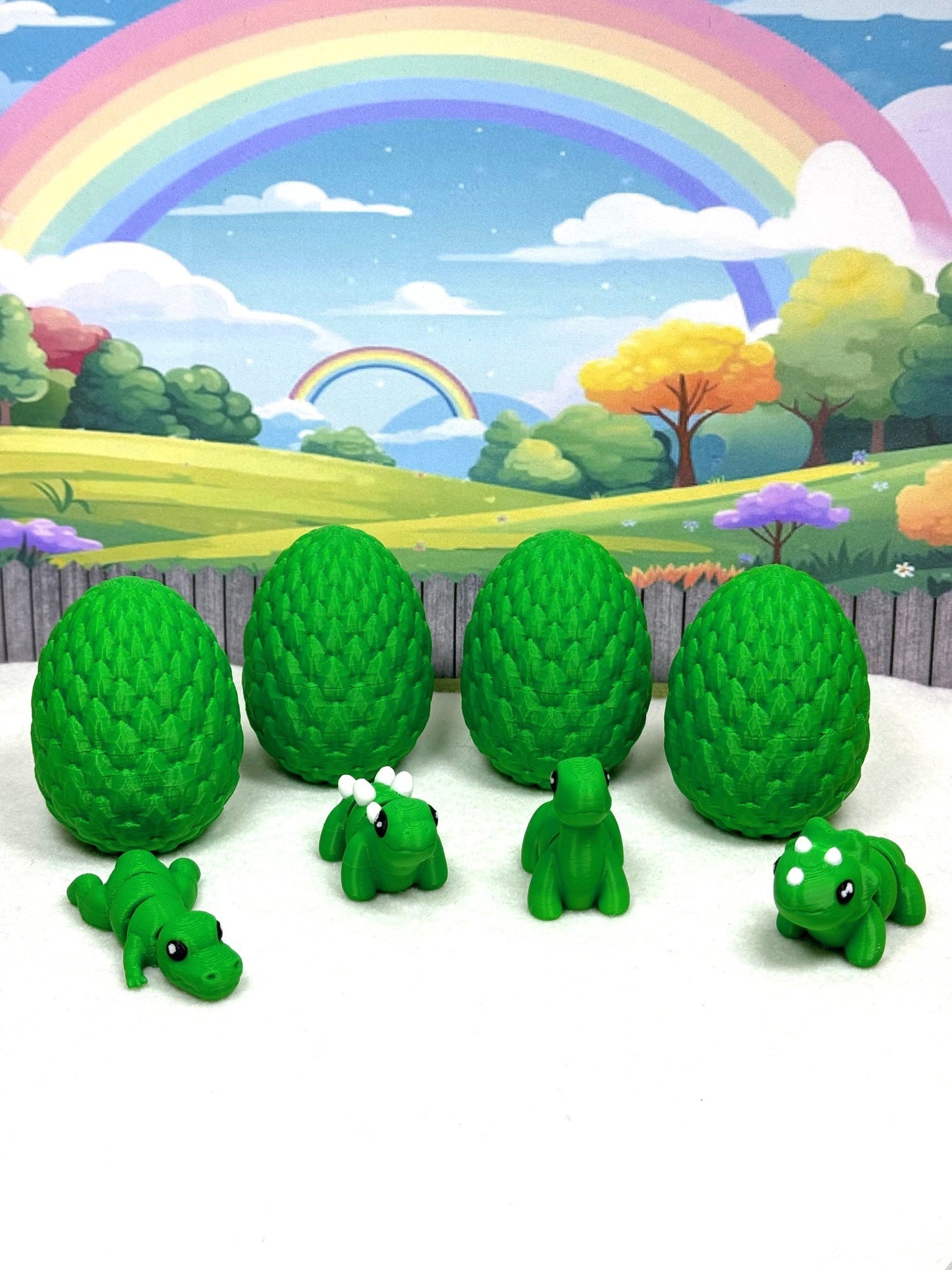 4pcs 3D Printed Mini Dinosaurs with Egg, Articulated Mini Dinosaurs, Fidget Mini Pocket Pals -MD001-Green