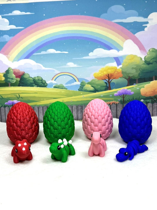 4pcs 3D Printed Mini Dinosaurs with Egg, Articulated Mini Dinosaurs, Fidget Mini Pocket Pals - MD001-ASS