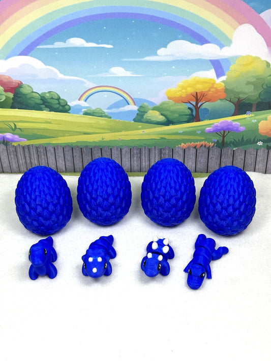 4pcs 3D Printed Mini Dinosaurs with Egg, Articulated Mini Dinosaurs, Fidget Mini Pocket Pals -MD001-Blue