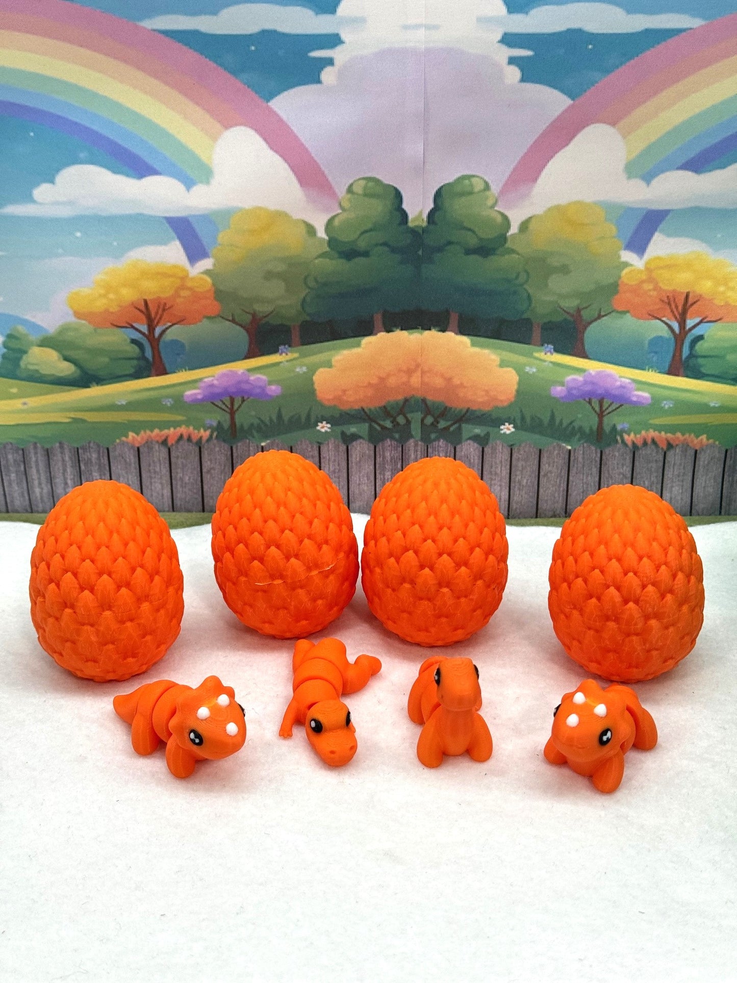 4pcs 3D Printed Mini Dinosaurs with Egg, Articulated Mini Dinosaurs, Fidget Mini Pocket Pals -MD001-Orange