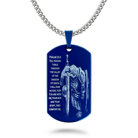 Personalize Stainless Steel Dog Tag Necklace for Men, Blue Dog Tag Pendant with Curb Chain 24 Inches SSN836-B