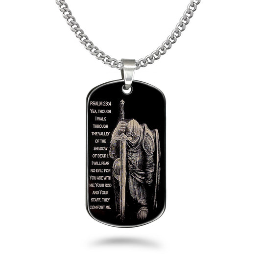 Personalize Stainless Steel Dog Tag Necklace for Men, Black Dog Tag Pendant with Curb Chain 24 Inches SSN836