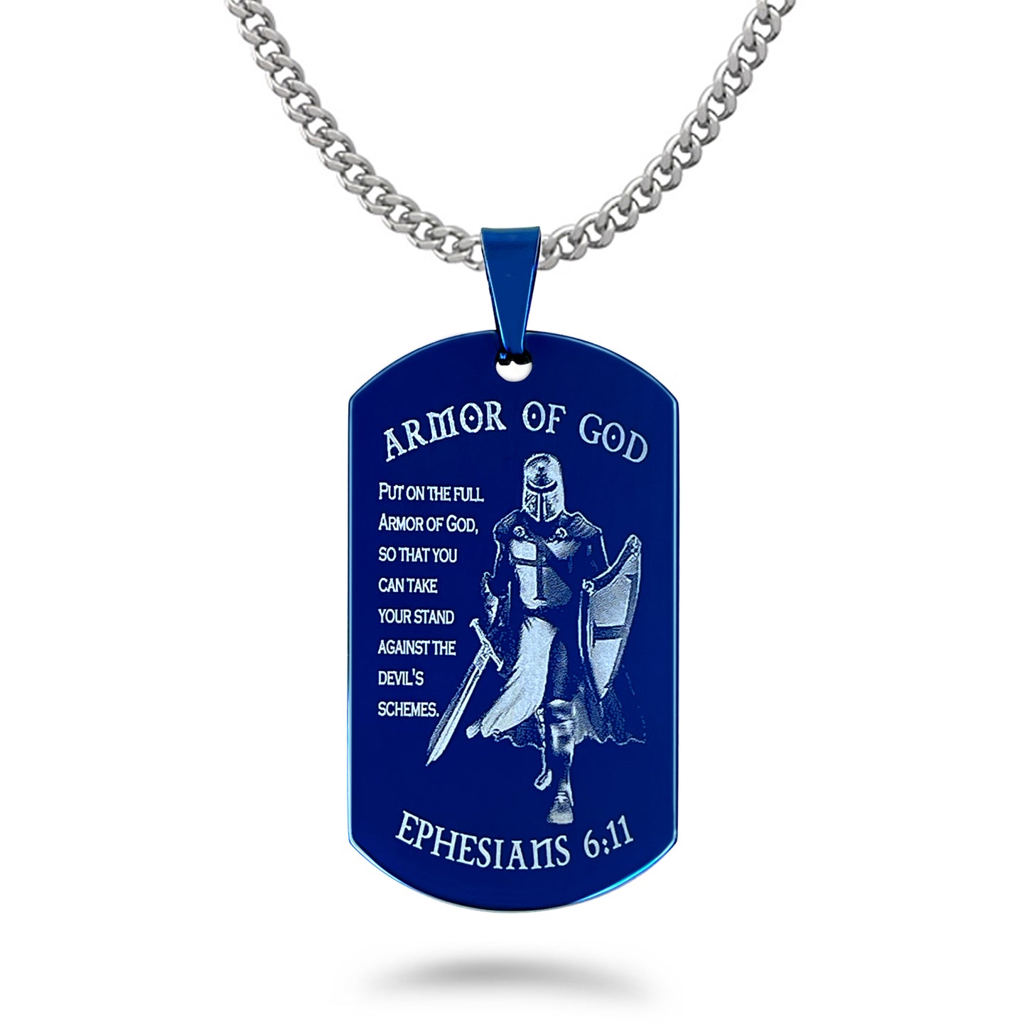 Stainless Steel Dog Tag Necklace for Men, Blue Plated Dog Tag Pendant with Curb Chain 24 Inches SSN837-B