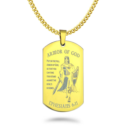Stainless Steel Dog Tag Necklace for Men, Gold Plated Dog Tag Pendant with Curb Chain 24 Inches SSN837-G