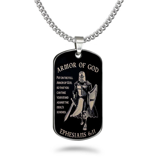 Stainless Steel Dog Tag Necklace for Men, Black Dog Tag Pendant with Curb Chain 24 Inches SSN837