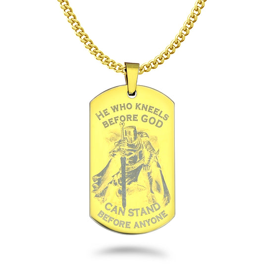 Stainless Steel Dog Tag Necklace for Men, Gold Plated Dog Tag Pendant with Curb Chain 24 Inches SSN838-G
