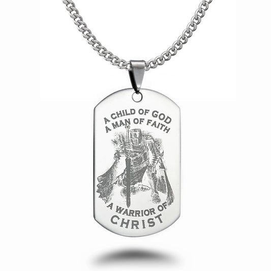 Stainless Steel Dog Tag Necklace for Men, Personalized Dog Tag Pendant with Curb Chain Necklace 24 Inches SSN839-S