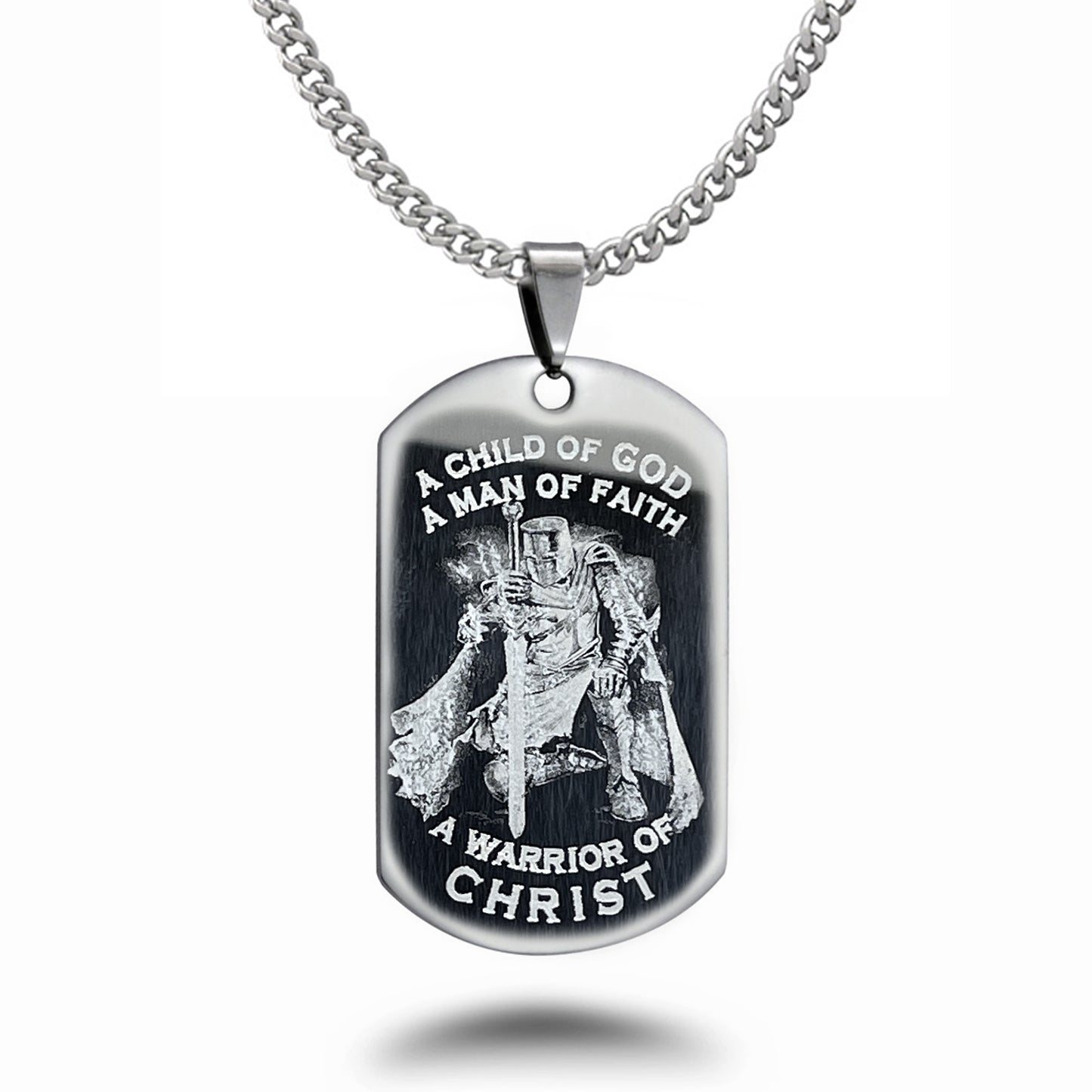 Stainless Steel Dog Tag Necklace for Men, Personalized Dog Tag Pendant with Curb Chain Necklace 24 Inches SSN839-S