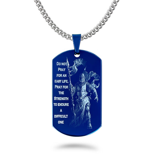 Stainless Steel Dog Tag Necklace for Men, Blue Plated Dog Tag Pendant with Curb Chain 24 Inches SSN840-B