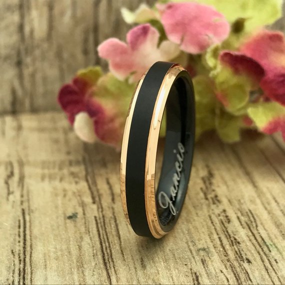 4mm Personalized Tungsten Rings, His & Hers Couples Rings, Anniversary Ring Set TCR544