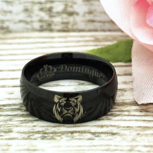 Lion Ring, Titanium Ring, Personalized Ring, Comfort Fit Beveled Edge Ring, Gifts for Women Men TRB411
