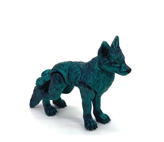 Articulated Wolf Toy, 3D Printed Wolf, 4.75" Black and Green Executive Desk Decor, Fidget Toy