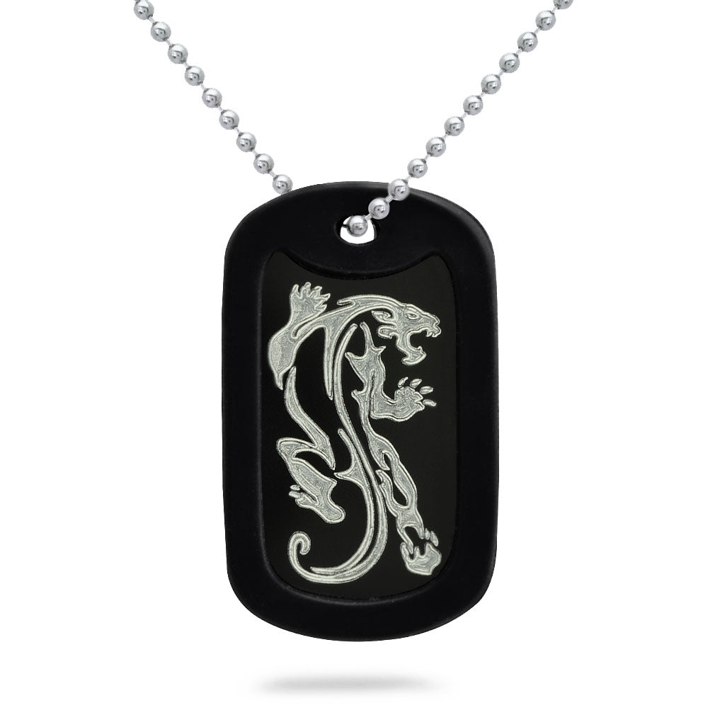 Aluminum Dog Tag Necklace for Men, Laser Engraved Wolf Black Plated Dog Tag Pendant with Bead Chain 24 Inches AN076