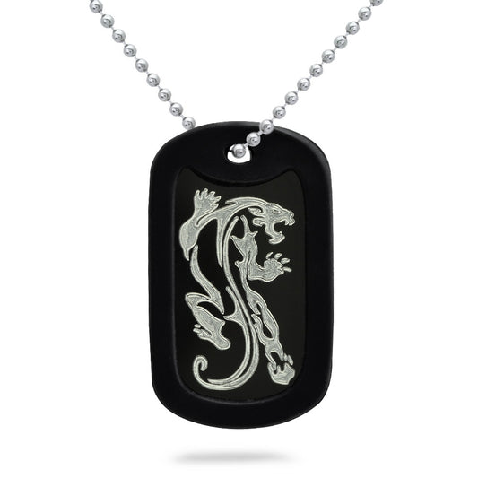 Aluminum Dog Tag Necklace for Men, Laser Engraved Wolf Black Plated Dog Tag Pendant with Bead Chain 24 Inches AN076