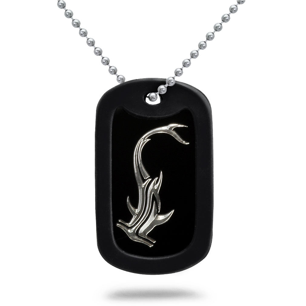 Aluminum Dog Tag Necklace for Men, Laser Engraved Hammerhead Shark Black Plated Dog Tag Pendant with Bead Chain 24 Inches AN105
