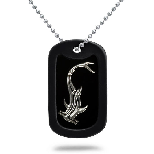 Aluminum Dog Tag Necklace for Men, Laser Engraved Hammerhead Shark Black Plated Dog Tag Pendant with Bead Chain 24 Inches AN105