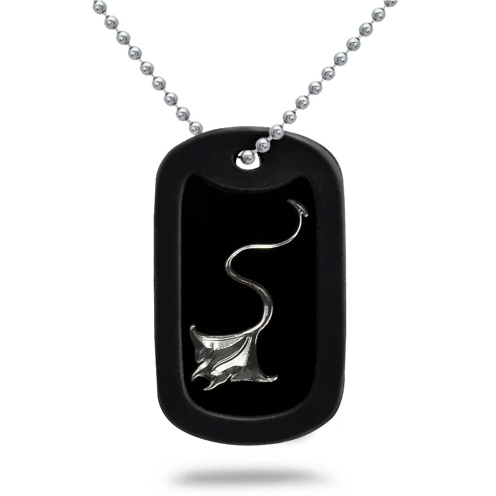 Aluminum Dog Tag Necklace for Men, Laser Engraved Stingray Black Plated Dog Tag Pendant with Bead Chain 24 Inches AN106
