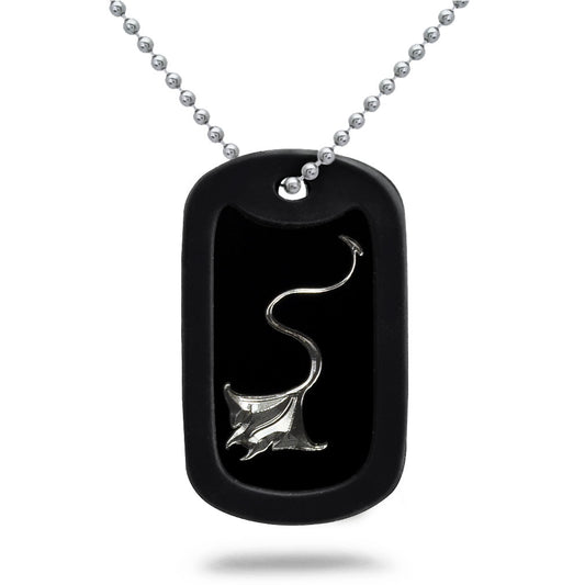 Aluminum Dog Tag Necklace for Men, Laser Engraved Stingray Black Plated Dog Tag Pendant with Bead Chain 24 Inches AN106