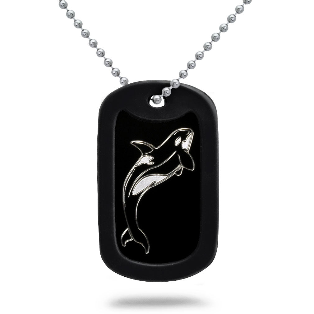 Aluminum Dog Tag Necklace for Men, Black Plated Dog Tag Pendant with Bead Chain 24 Inches AN107