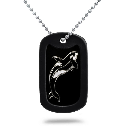 Aluminum Dog Tag Necklace for Men, Black Plated Dog Tag Pendant with Bead Chain 24 Inches AN107