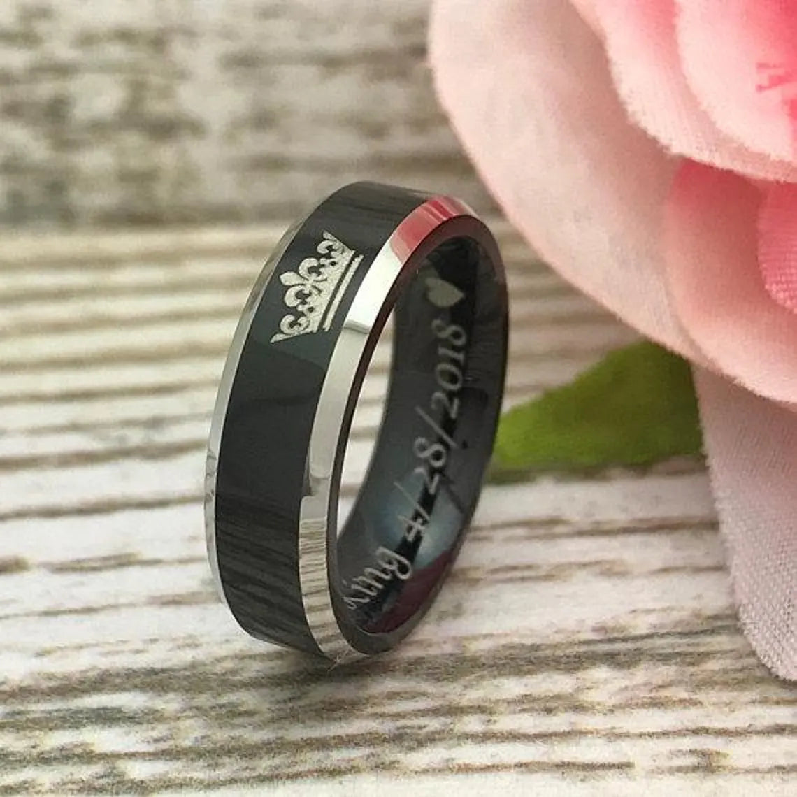 8mm/6mm Tungsten Rings, Personalized His & Hers Couples Ring Set, Anniversary Ring Set