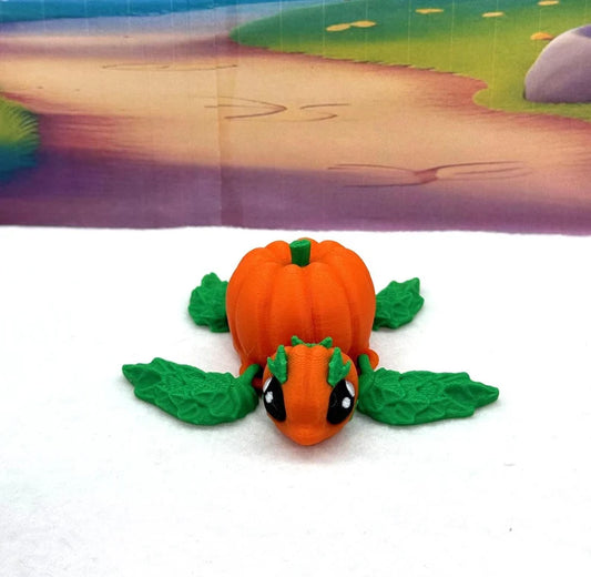 3D Printed Pumpkin Turtle, Articulating Mini Pumpkin Turtle, Fall Desk Decor Fidget ADHD Toy-TP001-Orange