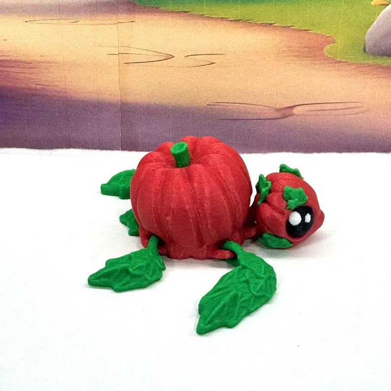 3D Printed Articulating Pumpkin Turtle, Fall Decor Desk Decor Fidget ADHD Toy, Mini Pocket Pal-TP001-RED