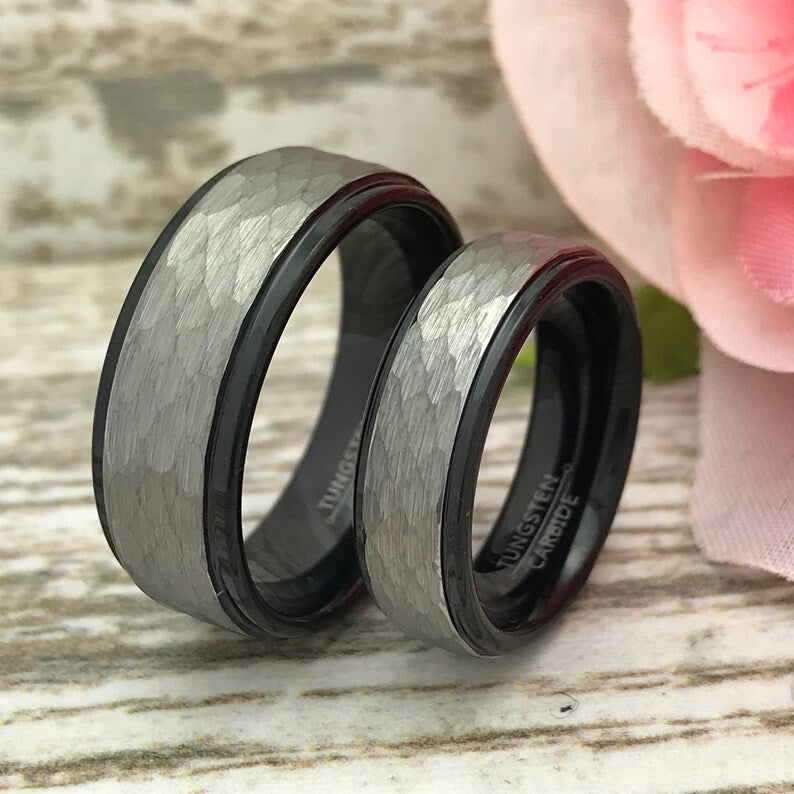 Tungsten Rings, Personalized His & Hers Couples Ring Set, 8mm/6mm  Anniversary Ring Set