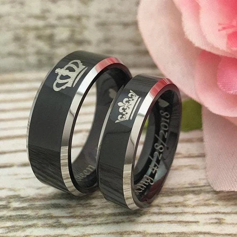 8mm/6mm Tungsten Rings, Personalized His & Hers Couples Ring Set, Anniversary Ring Set