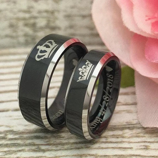 8mm/6mm Tungsten Rings, Personalized His & Hers Couples Ring Set, Anniversary Ring Set