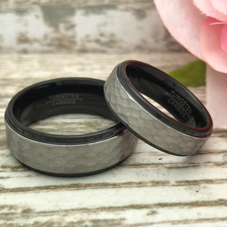 Tungsten Rings, Personalized His & Hers Couples Ring Set, 8mm/6mm  Anniversary Ring Set