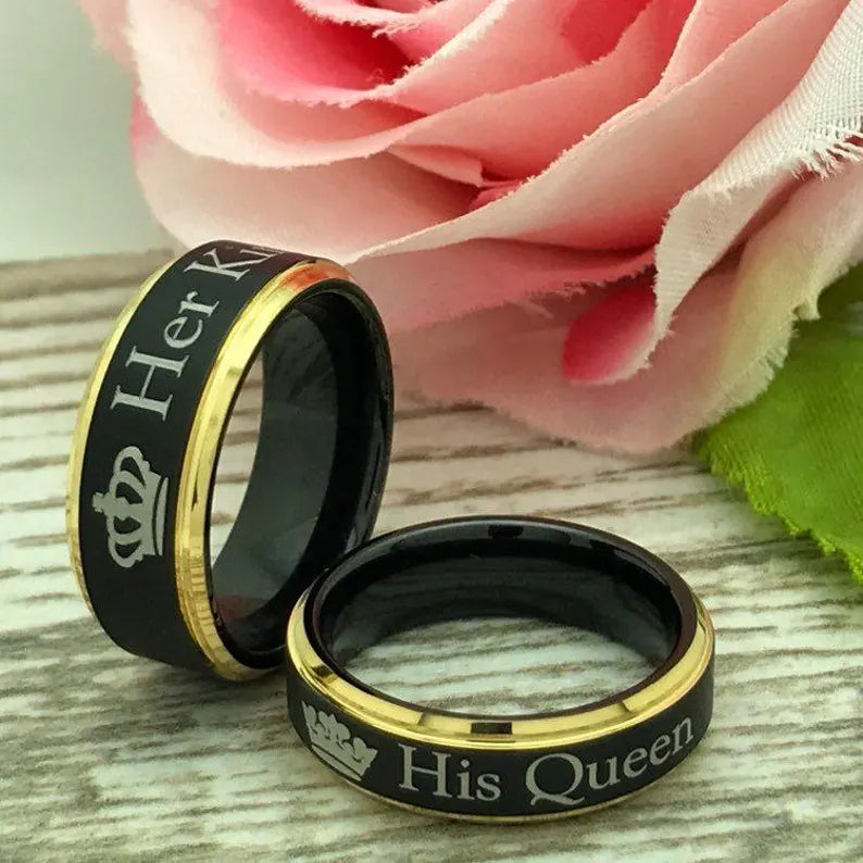 8mm/6mm Personalized His & Hers Tungsten Ring, Couples Ring Set, Anniversary Ring Set