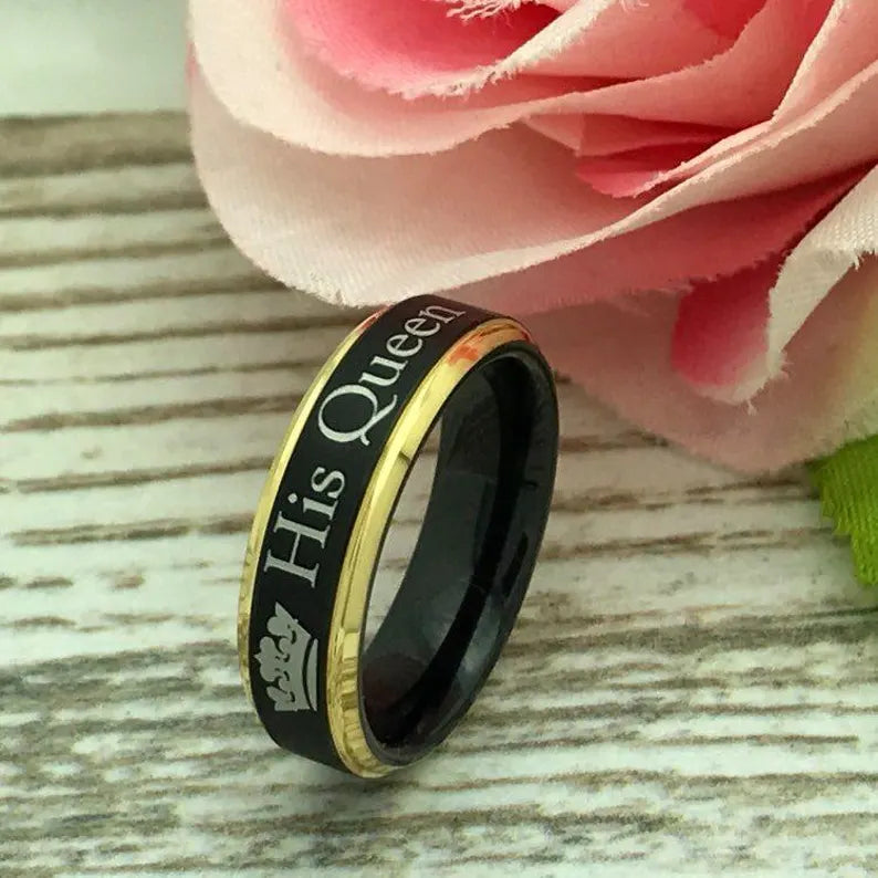 8mm/6mm Personalized His & Hers Tungsten Ring, Couples Ring Set, Anniversary Ring Set