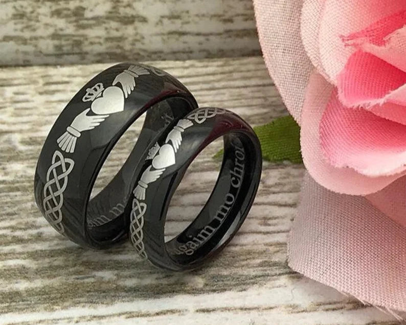 Titanium Rings, Personalized His & Hers Couples Ring Set, 8mm/6mm  Anniversary Ring Set