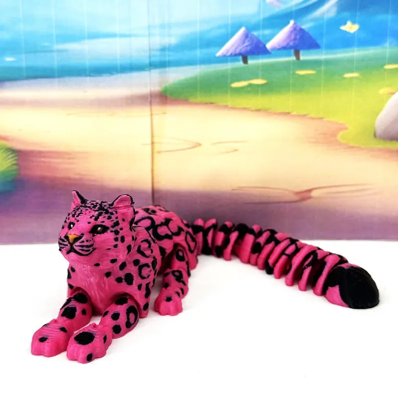 3D Printed Snow Leopard, 6.5" Wild Animal Creature Toy, Articulated Fidget Animal for Home Office Executive Desk Decoration AT001-PINK-S