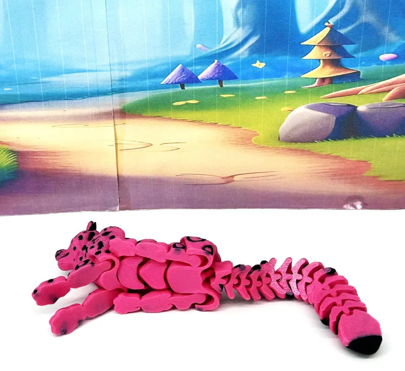 3D Printed Snow Leopard, 6.5" Wild Animal Creature Toy, Articulated Fidget Animal for Home Office Executive Desk Decoration AT001-PINK-S