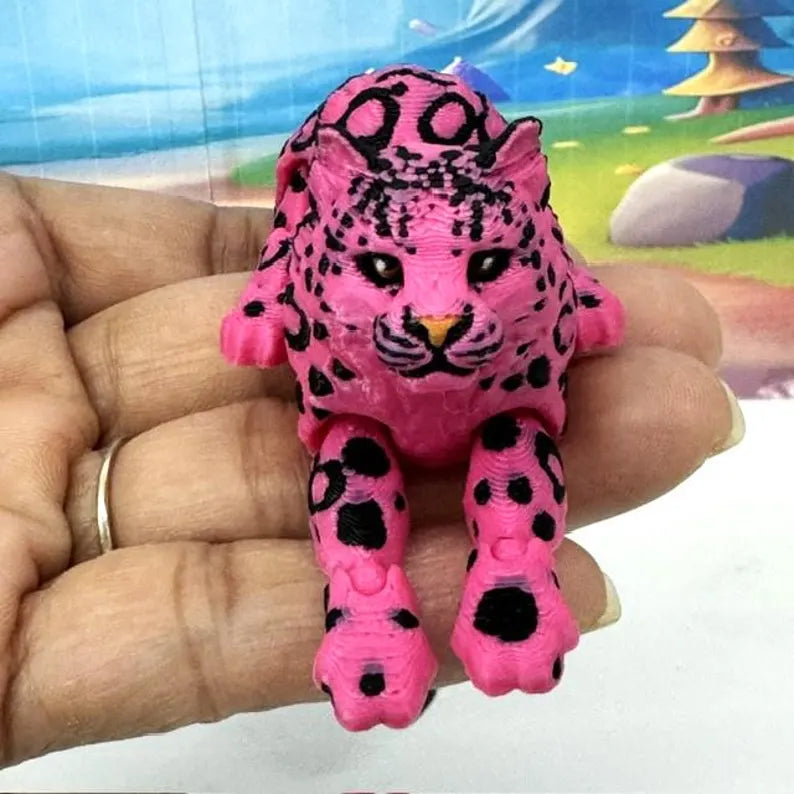 3D Printed Snow Leopard, 6.5" Wild Animal Creature Toy, Articulated Fidget Animal for Home Office Executive Desk Decoration AT001-PINK-S