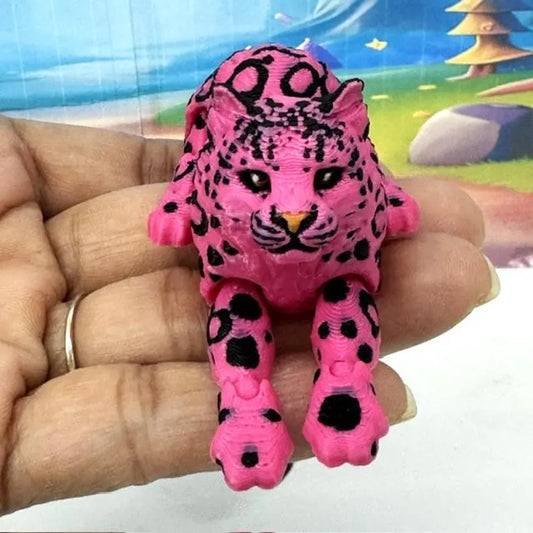 3D Printed Snow Leopard, 6.5" Wild Animal Creature Toy, Articulated Fidget Animal for Home Office Executive Desk Decoration AT001-PINK-S