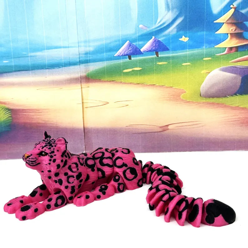 3D Printed Snow Leopard, 6.5" Wild Animal Creature Toy, Articulated Fidget Animal for Home Office Executive Desk Decoration AT001-PINK-S