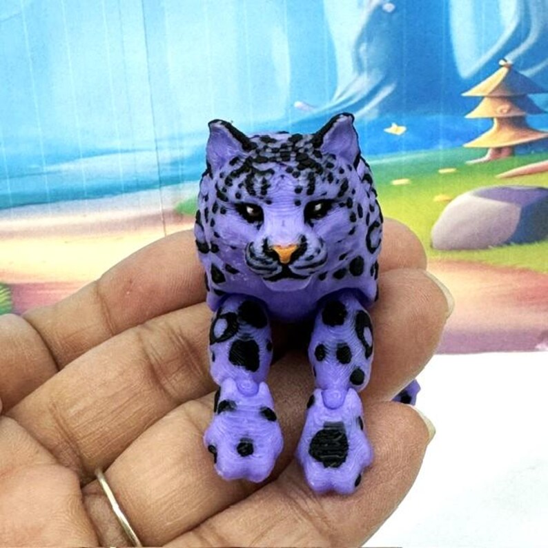 3pcs 3D Printed Snow Leopard, 6.5" Wild Animal Creature Toy, Articulated Fidget Animal for Home Office Executive Desk Decoration ASL001-3X