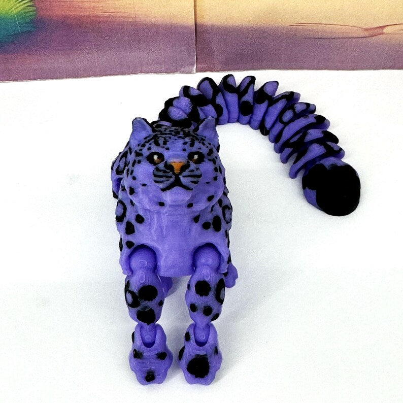 3D Printed Snow Leopard, 6.5" Wild Animal Creature Toy, Articulated Fidget Animal for Home Office Executive Desk Decoration AT001-PURPLE-S