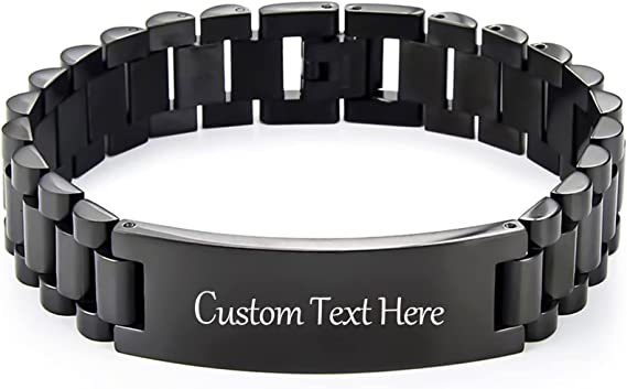 Personalized Bracelet for Men 15mm Black Stainless Steel ID Bracelet Custom Gift for For Men and Women SSB223-B
