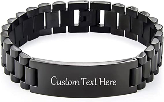Personalized Bracelet for Men 15mm Black Stainless Steel ID Bracelet Custom Gift for For Men and Women SSB223-B
