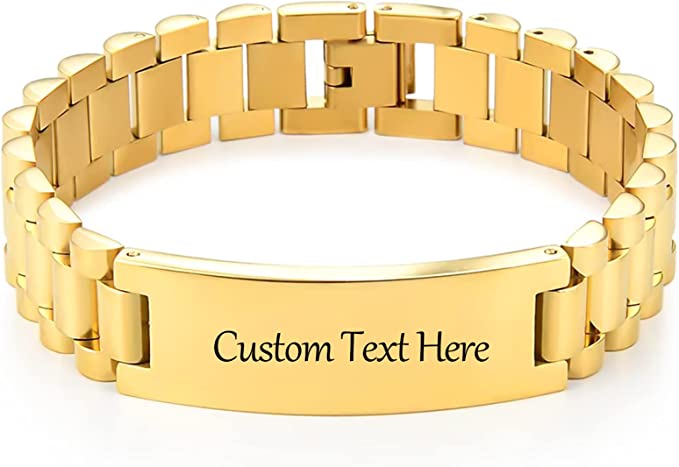 Personalized Bracelet for Men 15mm Stainless Steel Gold ID Bracelet Custom Gift for For Men and Women SSB223-G (Copy)