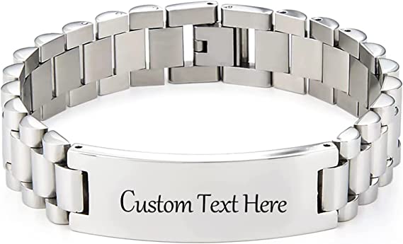 Personalized Mens ID Bracelet - Stainless Steel Mens Custom Engraved ID Bracelet - SSB223-S